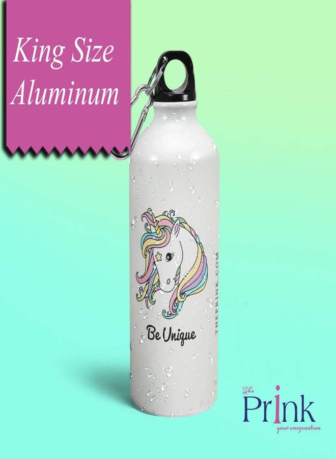 Prink Be Unique Unicorn Printed Aluminium Water Bottle 600ml | Sipper Bottle | Water Bottles | Uniicorn Water Bottle | Printed Sipper Bottles, Pack of 1, White - Image 2